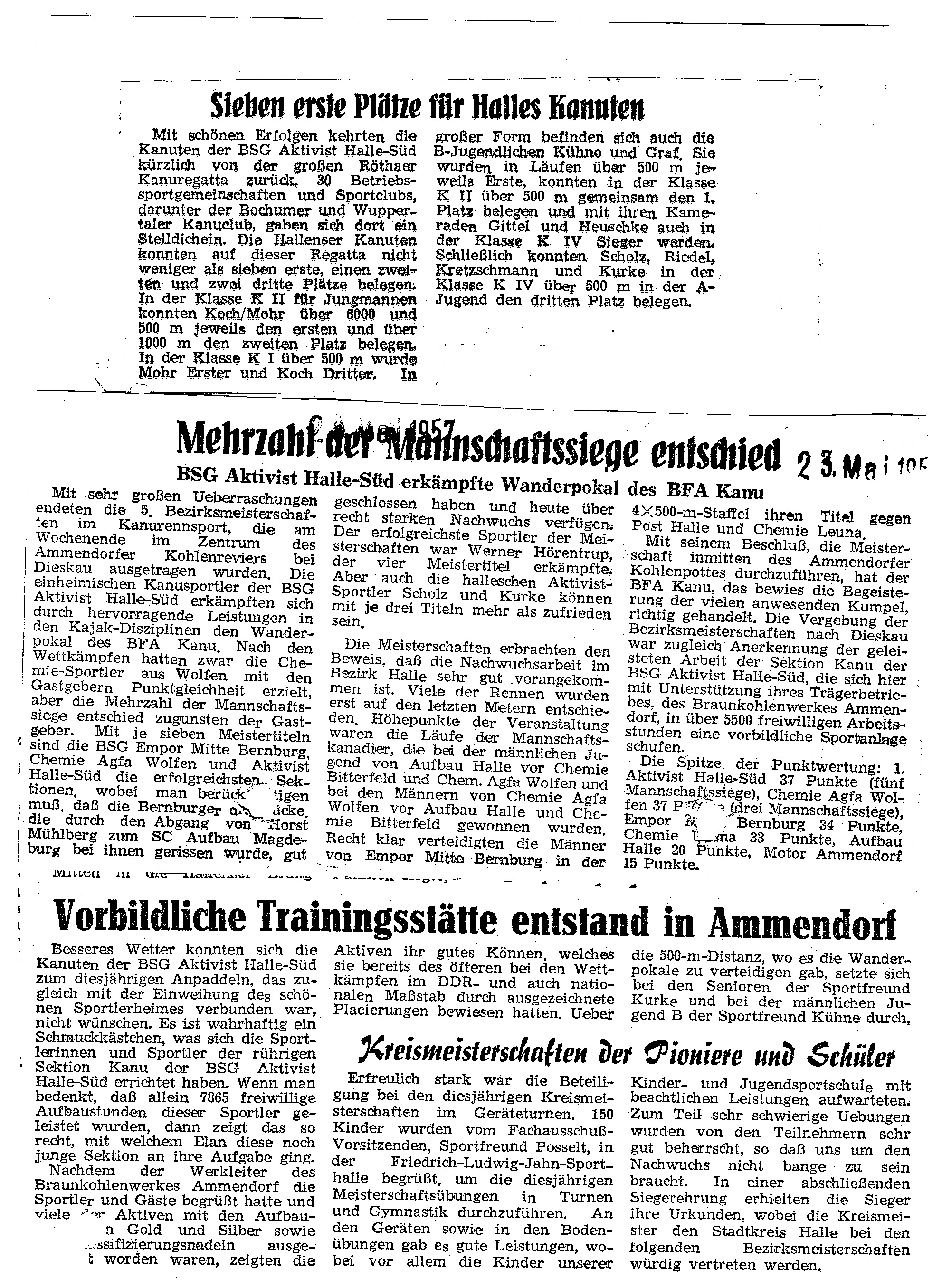 1957-05-23 Mehrzahl Mannschaftssiege entschied, vorbildliche Trainingsstätte entstand in ammendorf