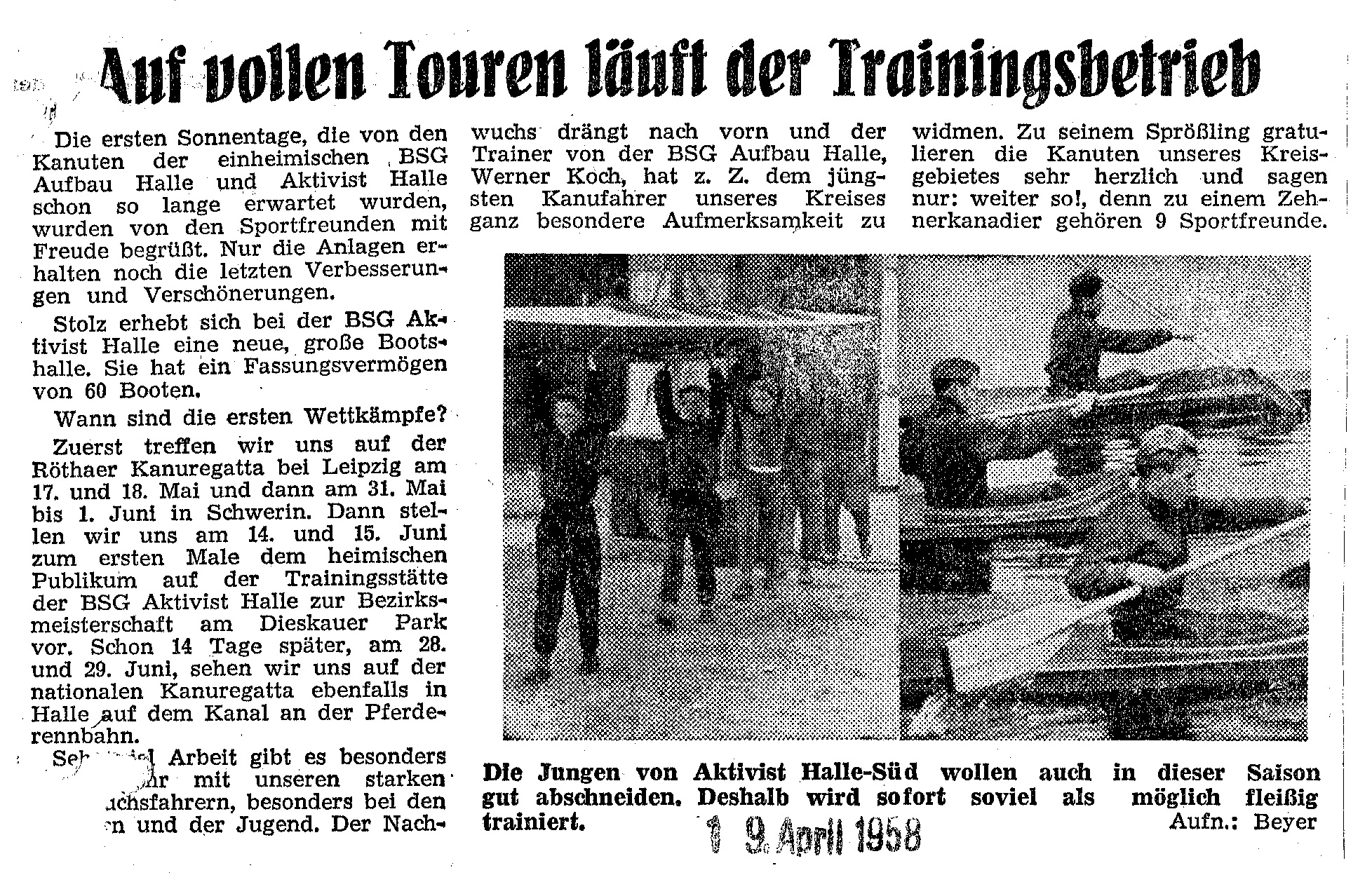 1958-04-19 Trasse Auf vollen Touren läuft der Trainingsbetrieb