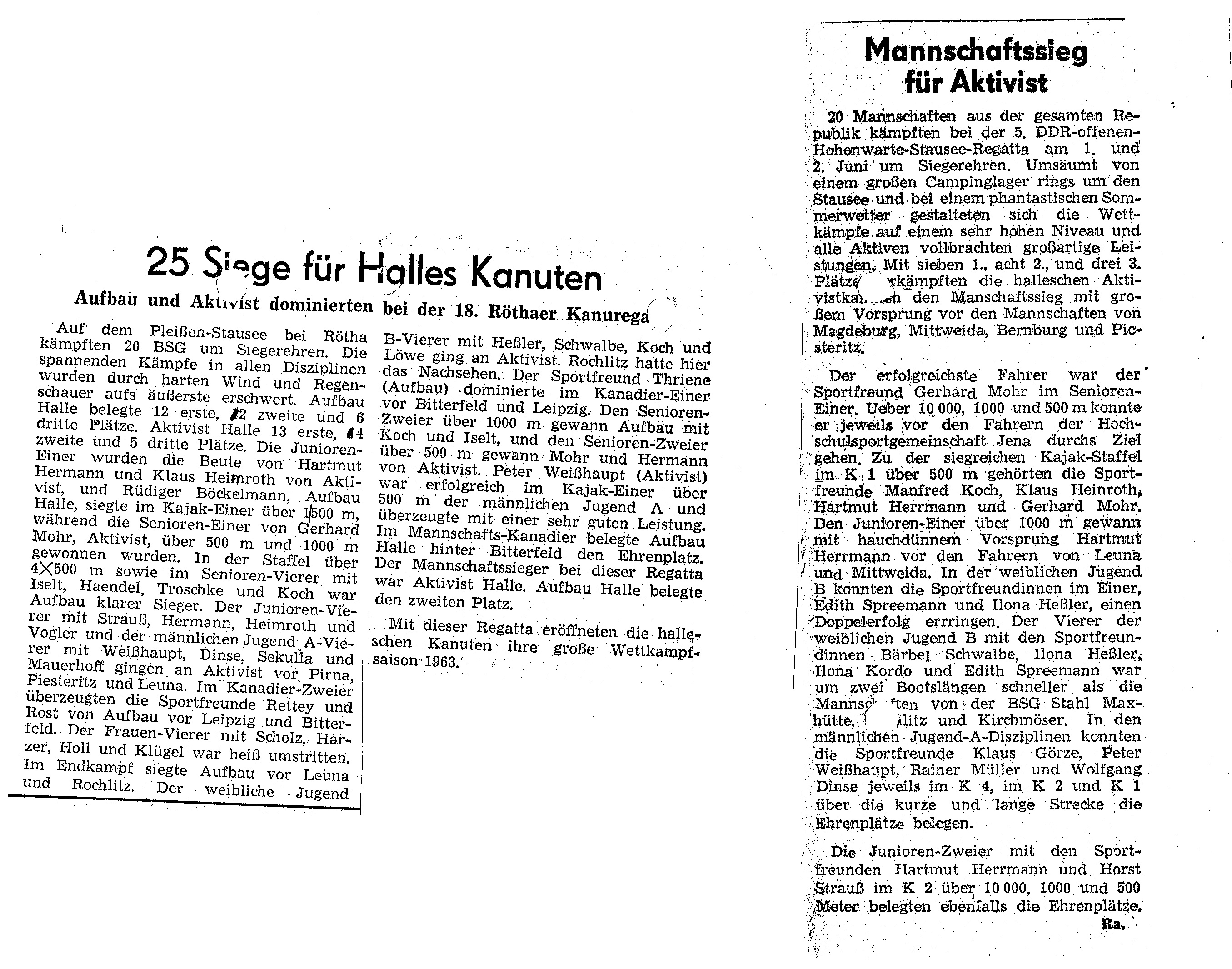 1963-06.02 Mannschaftssieg für Aktivist, 25 siege für Halles Kanuten