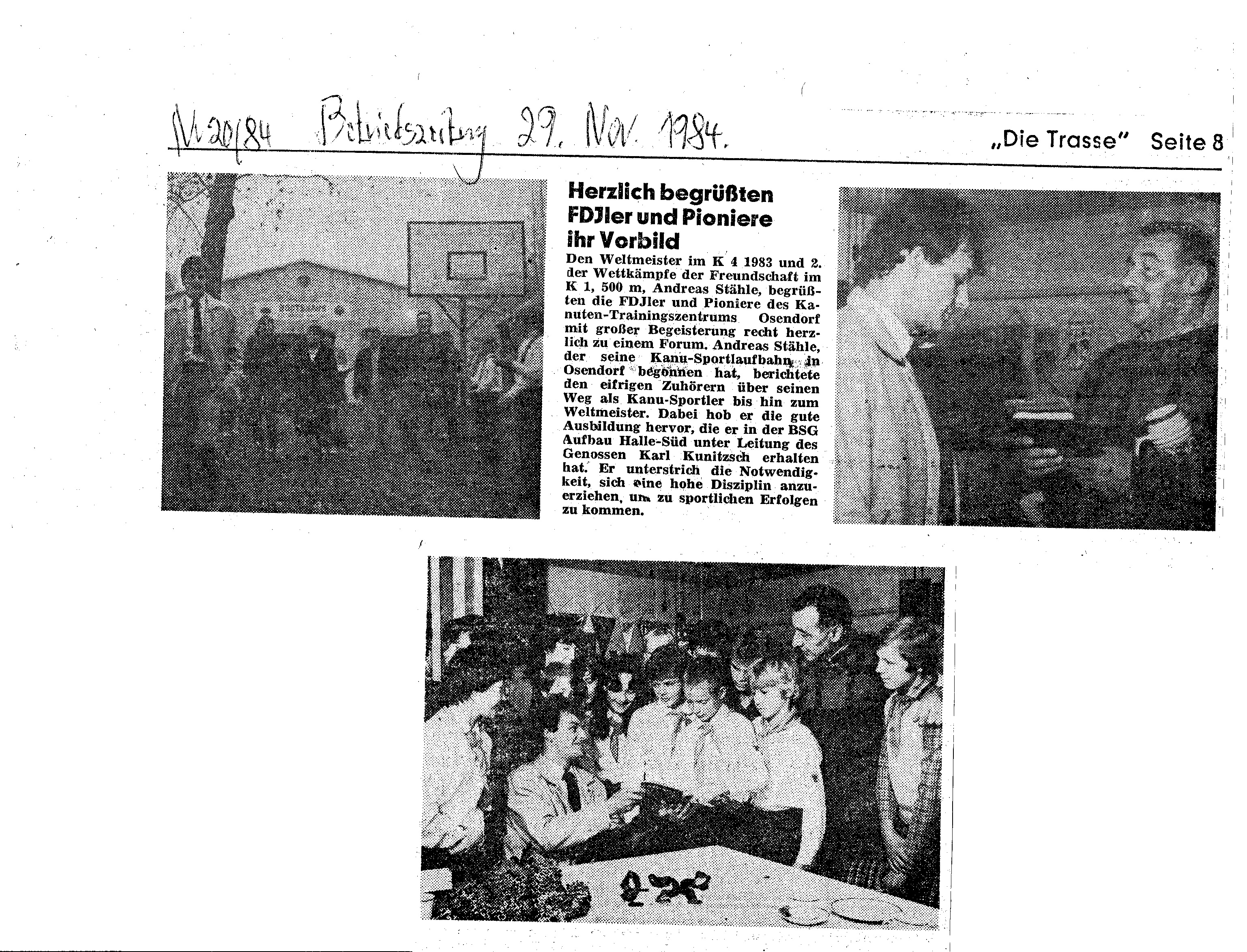 1984-11-29 Die Trasse- Herzlich begrüßten FDJler und Pioniere ihr Vorbild