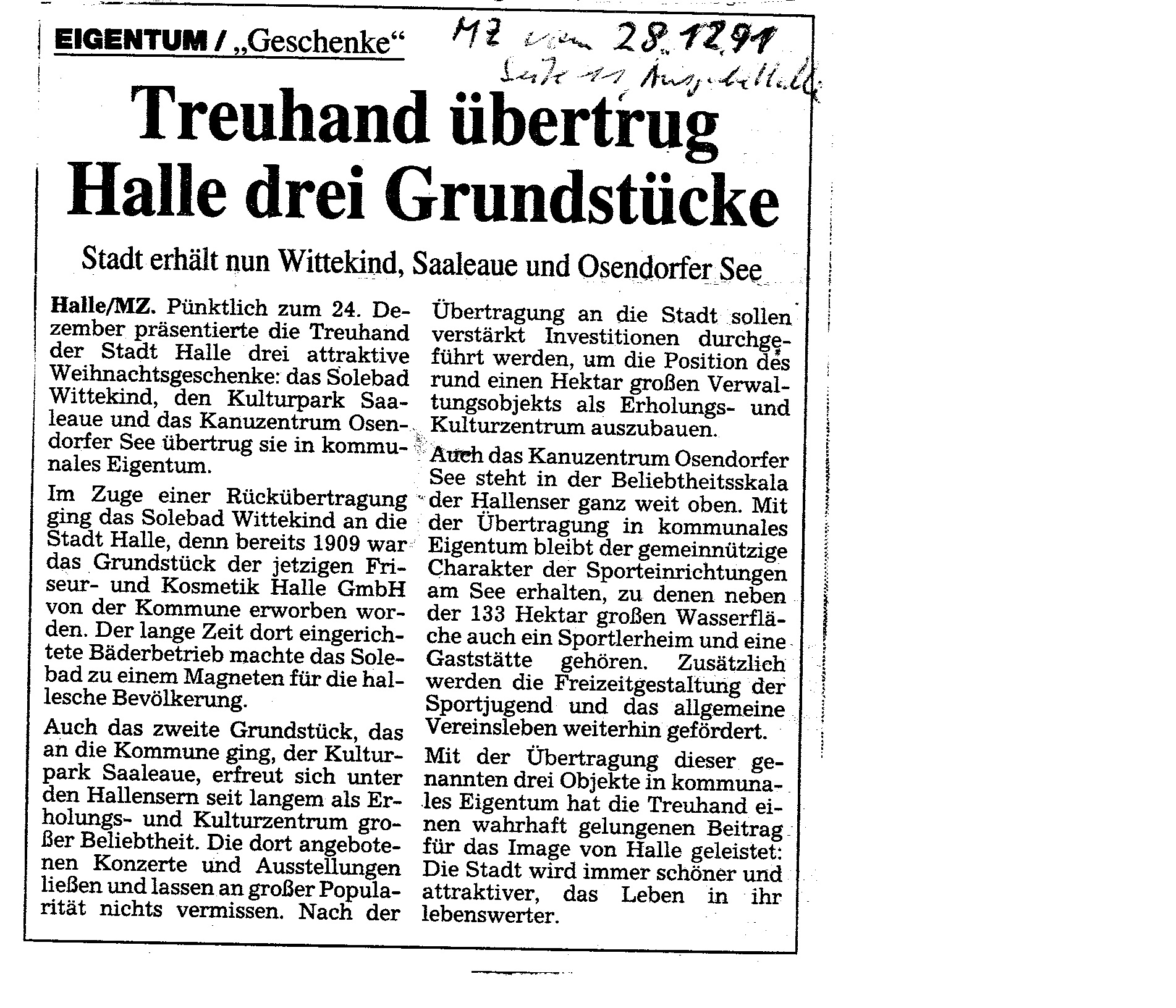 1991-12-28 MZ Treuhand übertrug Halle deri Grundstücke