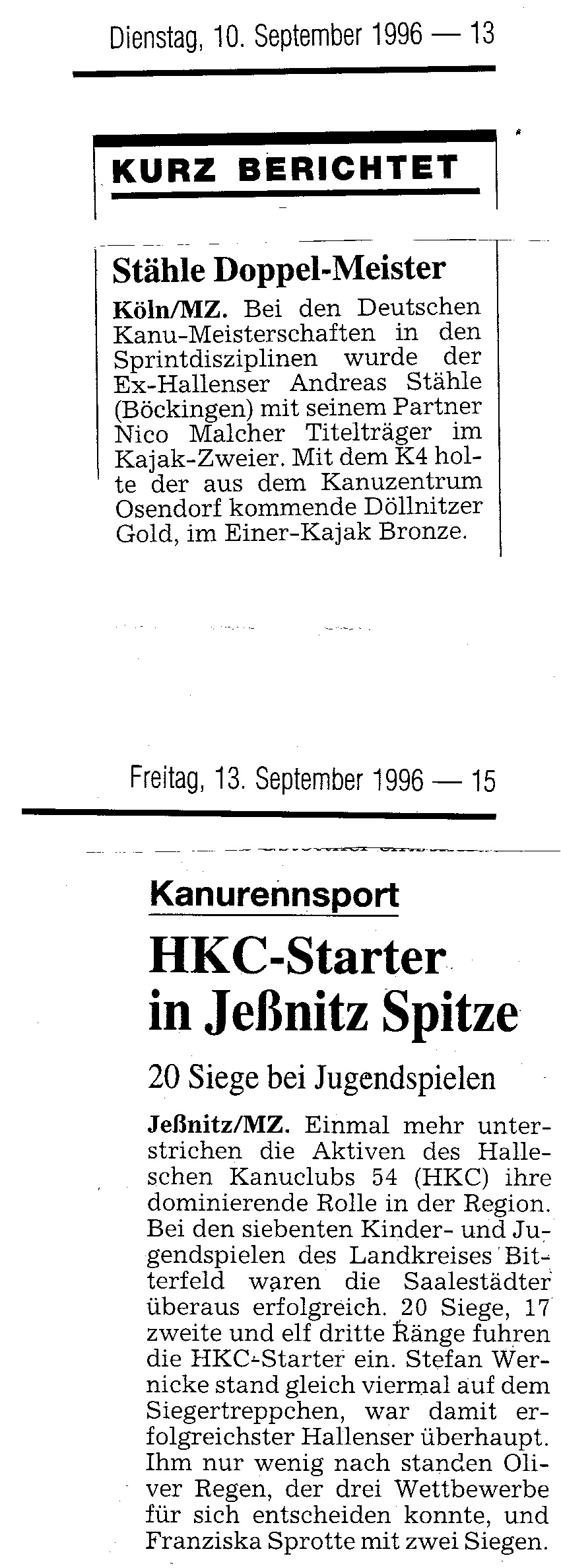 1996-09-10 MZ Stähle Doppel Meister, HKC Starter in Jeßnitz Spitze